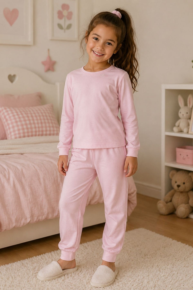 Soft Pink %100 Pamuk Basic Kız Çocuk Pijama Takımı