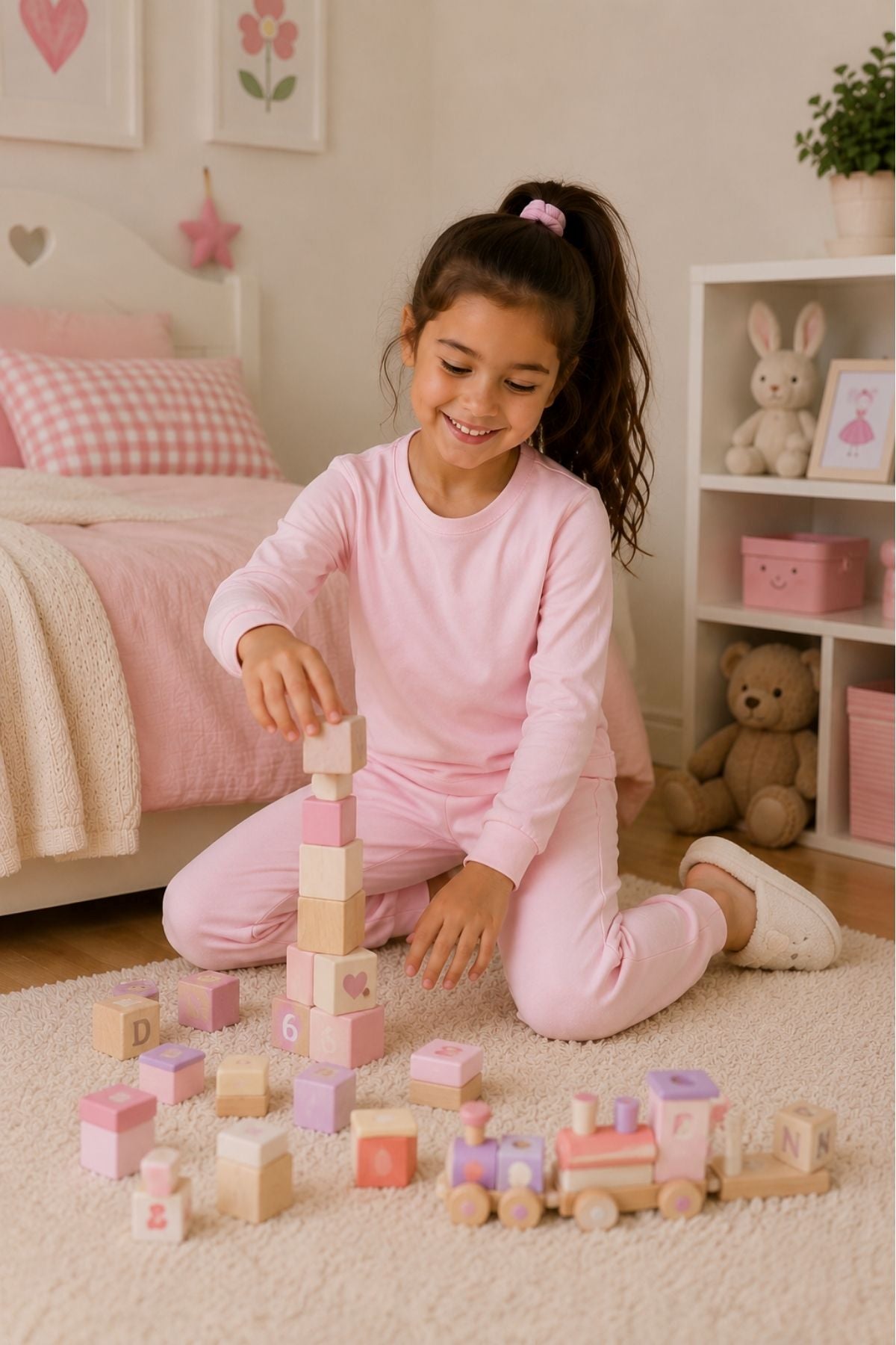 Soft Pink %100 Pamuk Basic Kız Çocuk Pijama Takımı