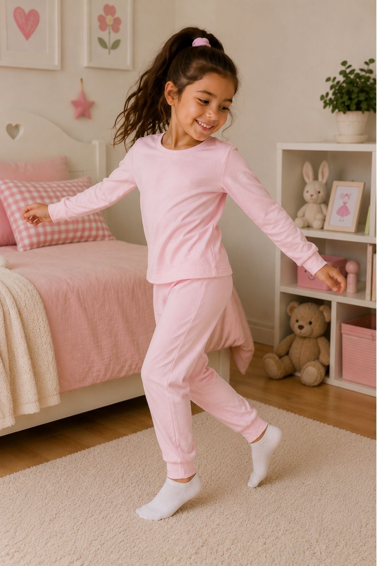 Soft Pink %100 Pamuk Basic Kız Çocuk Pijama Takımı