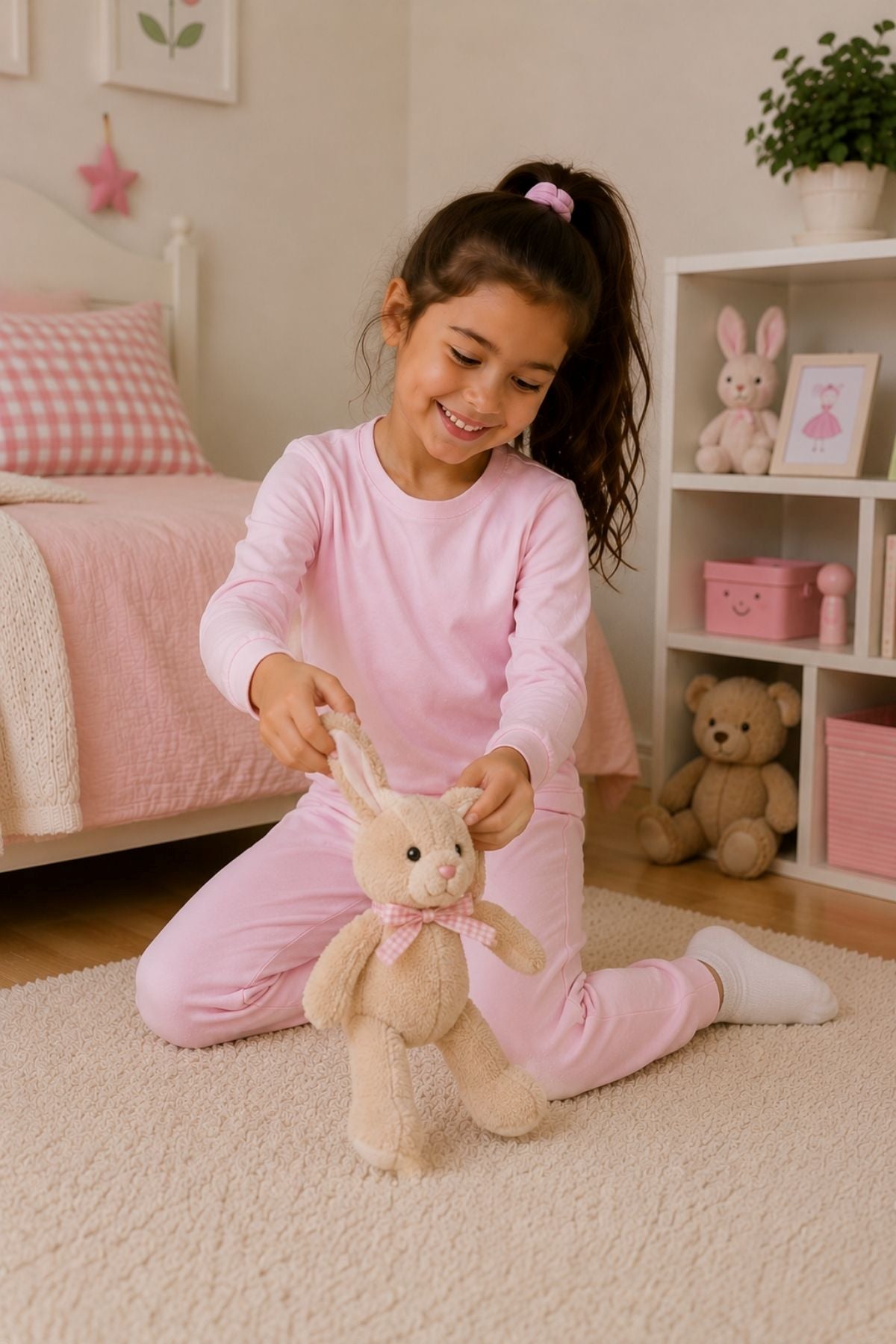 Soft Pink %100 Pamuk Basic Kız Çocuk Pijama Takımı