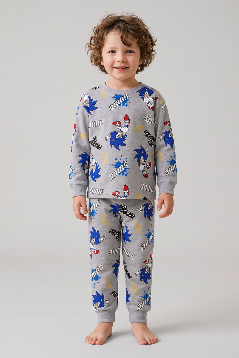 The Hedgehog Super Sonic Desenli %100 Pamuk Gri Renk Erkek Çocuk Pijama Takımı