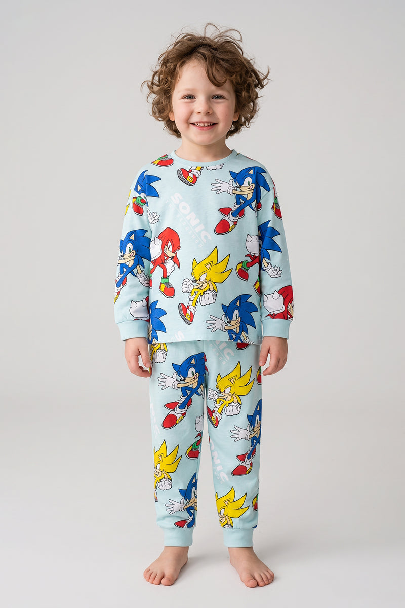 The Hedgehog Super Sonic Desenli %100 Pamuk Çocuk Pijama Takımı