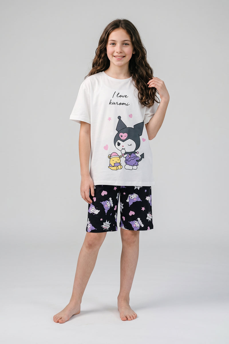 I Love Kuromi Baskılı Kısa Kollu Şort Pijama Takımı