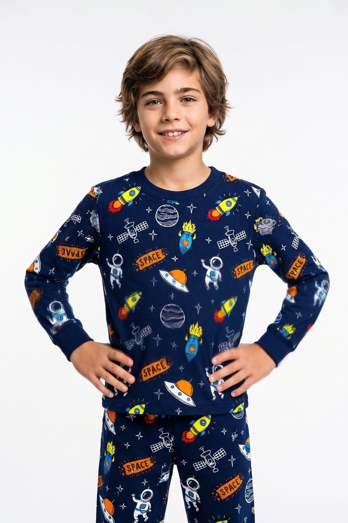 Space Uzay Desenli Uzun kollu Erkek Çocuk Pijama Takımı