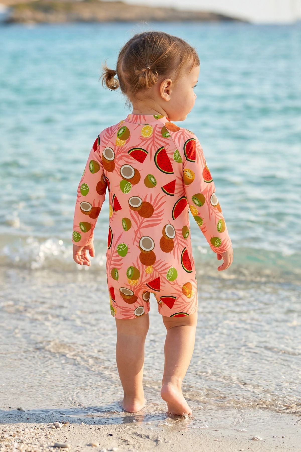 Summer Fruit Desenli Kız Bebek Uzun Kollu Fermuarlı Tulum Mayo