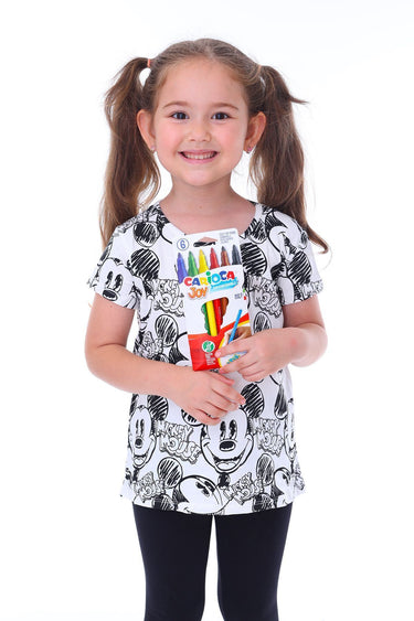 Summer Mickeyli Kız Çocuk T-shirt (BOYANABİLİR KALEMLERİ HEDİYE ! YIKAMA SONRASI LEKE BIRAKMAZ)