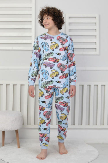 Süper Arabalar Desenli Uzun Kollu Çocuk Pijama Takımı 9-13 Yaş