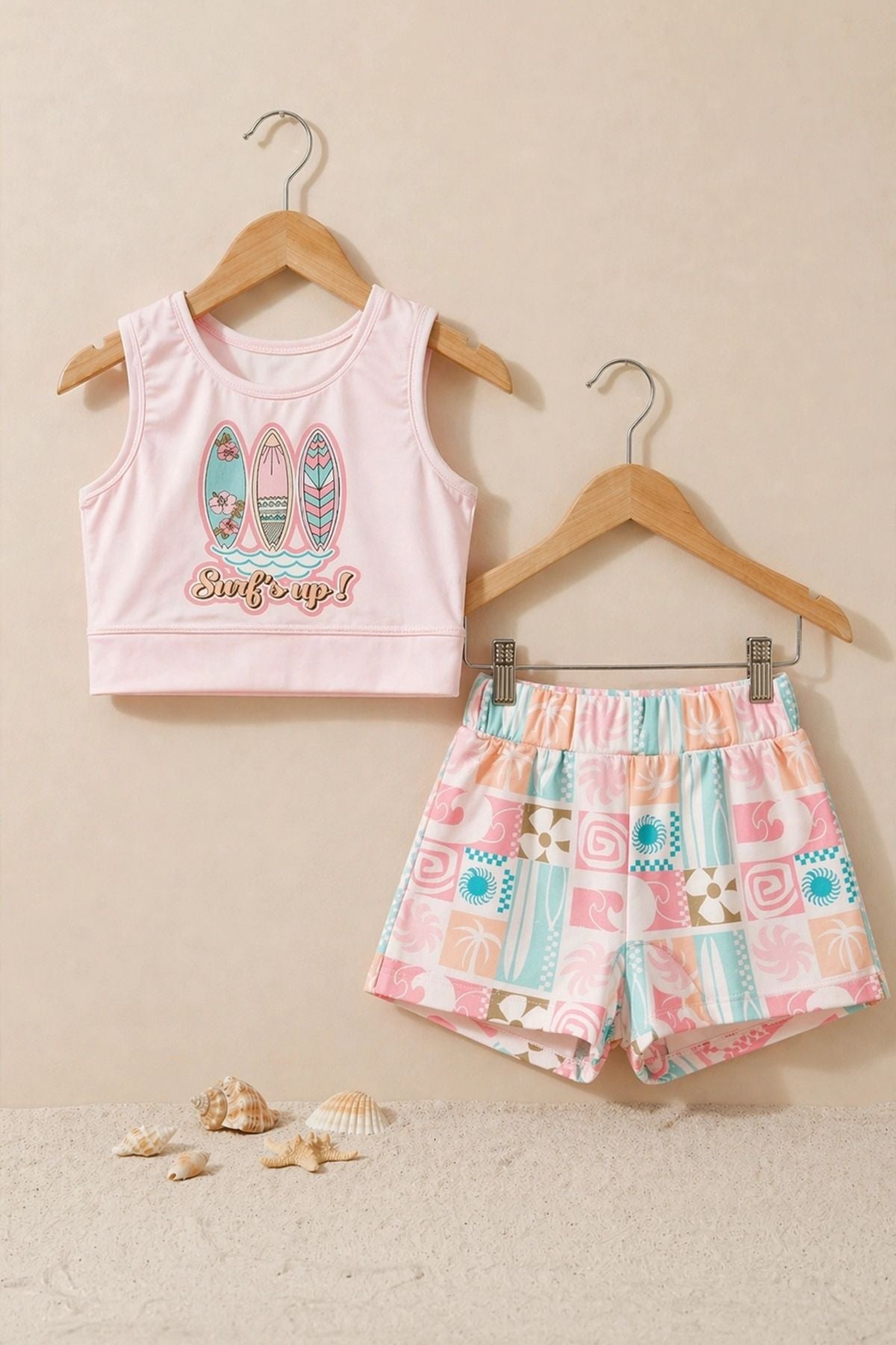 Surf Baskılı Crop Kız Çocuk Mayo Bikini Takım