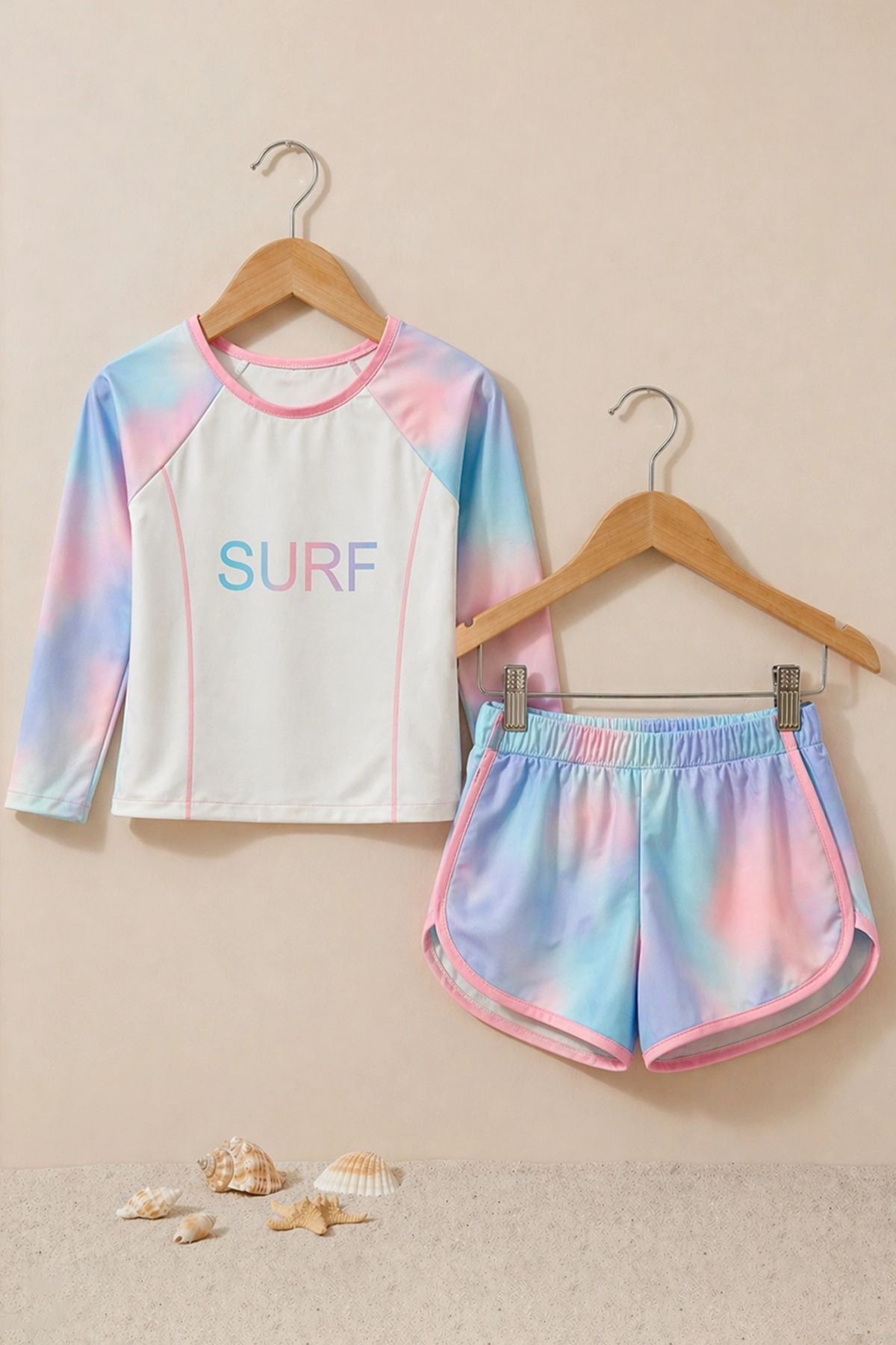 Surf Baskılı Renkli Kız Çocuk Uzun Kollu Spor Mayo Takımı
