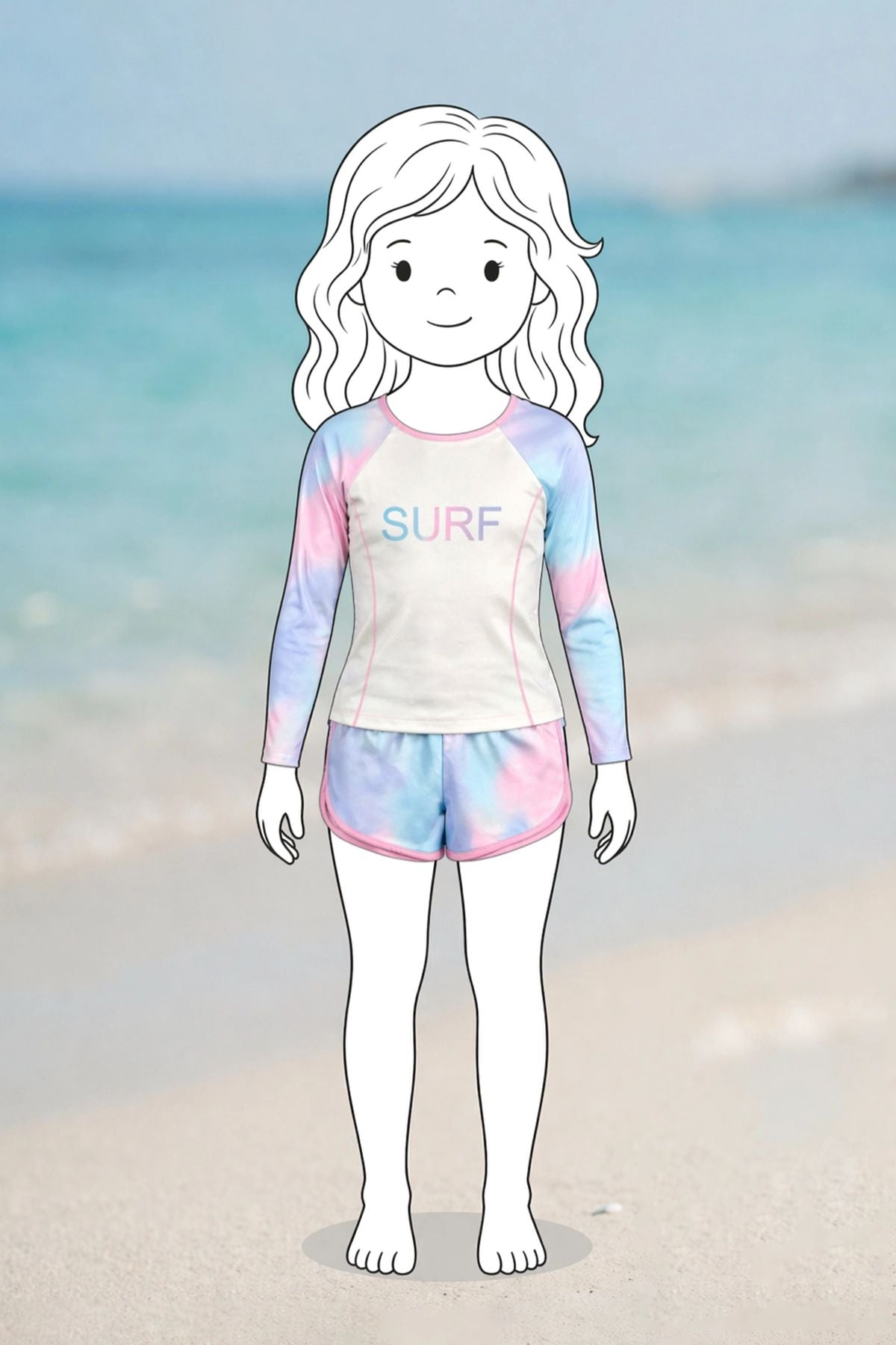 Surf Baskılı Renkli Kız Çocuk Uzun Kollu Spor Mayo Takımı