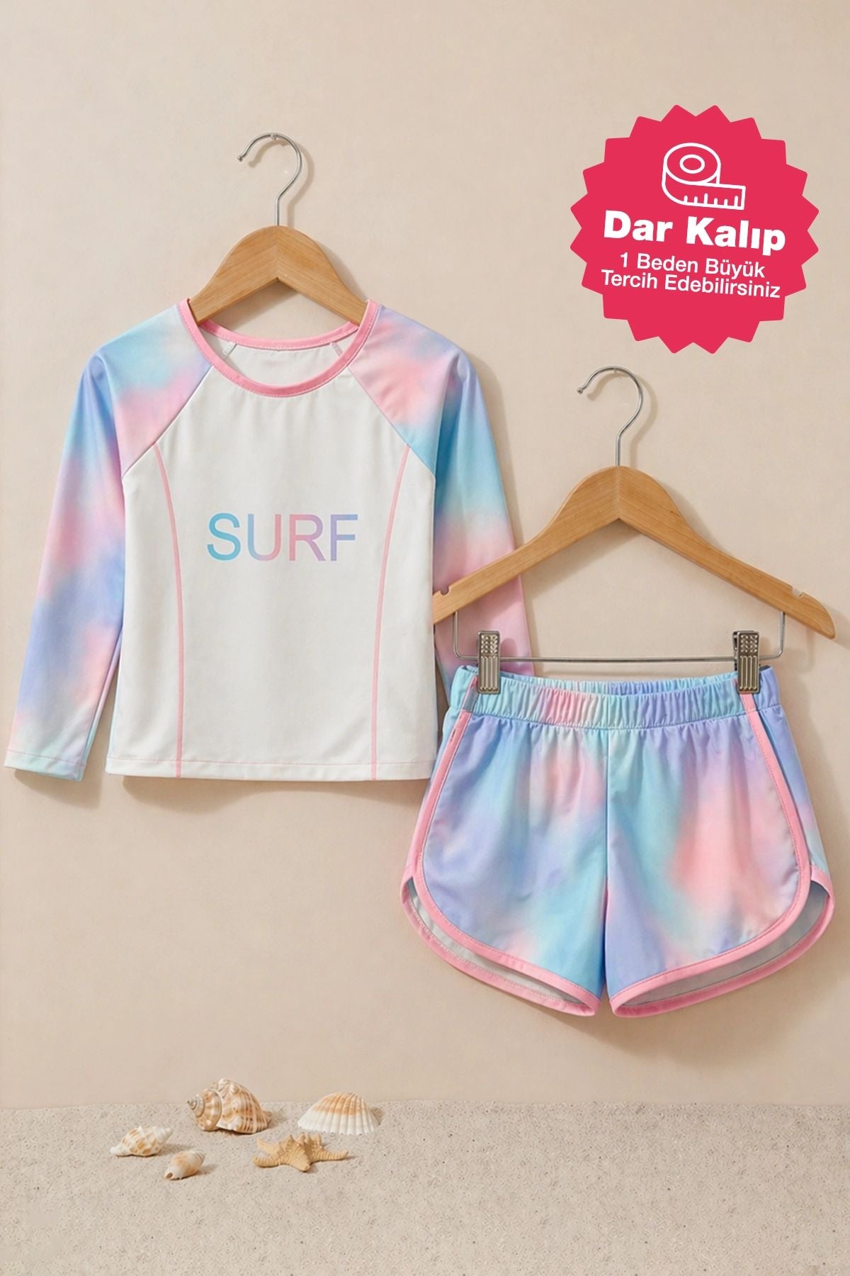 Surf Baskılı Renkli Sportif Kız Çocuk Uzun Kollu Spor Mayo Takımı