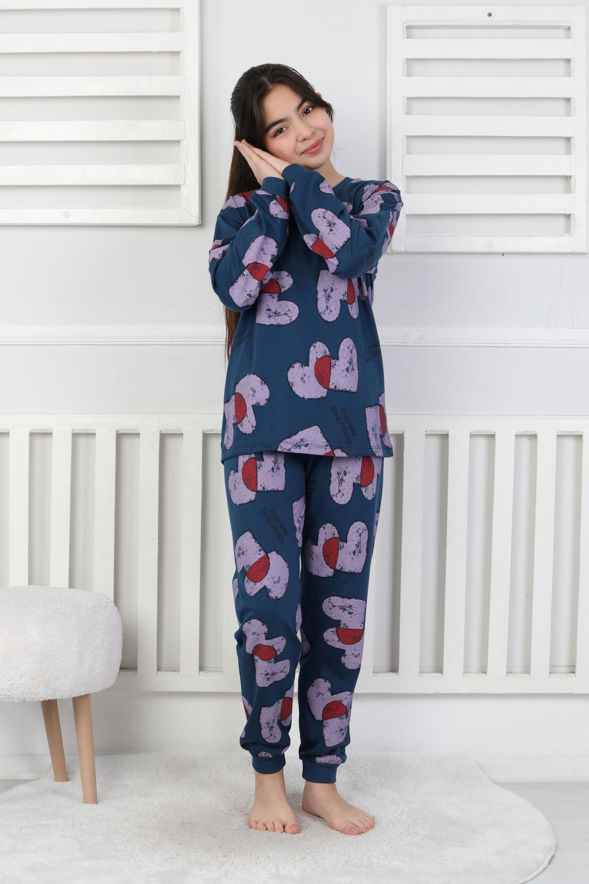 Tangled Hearts Desenli Kız Çocuk Pijama Takımı 8-13
