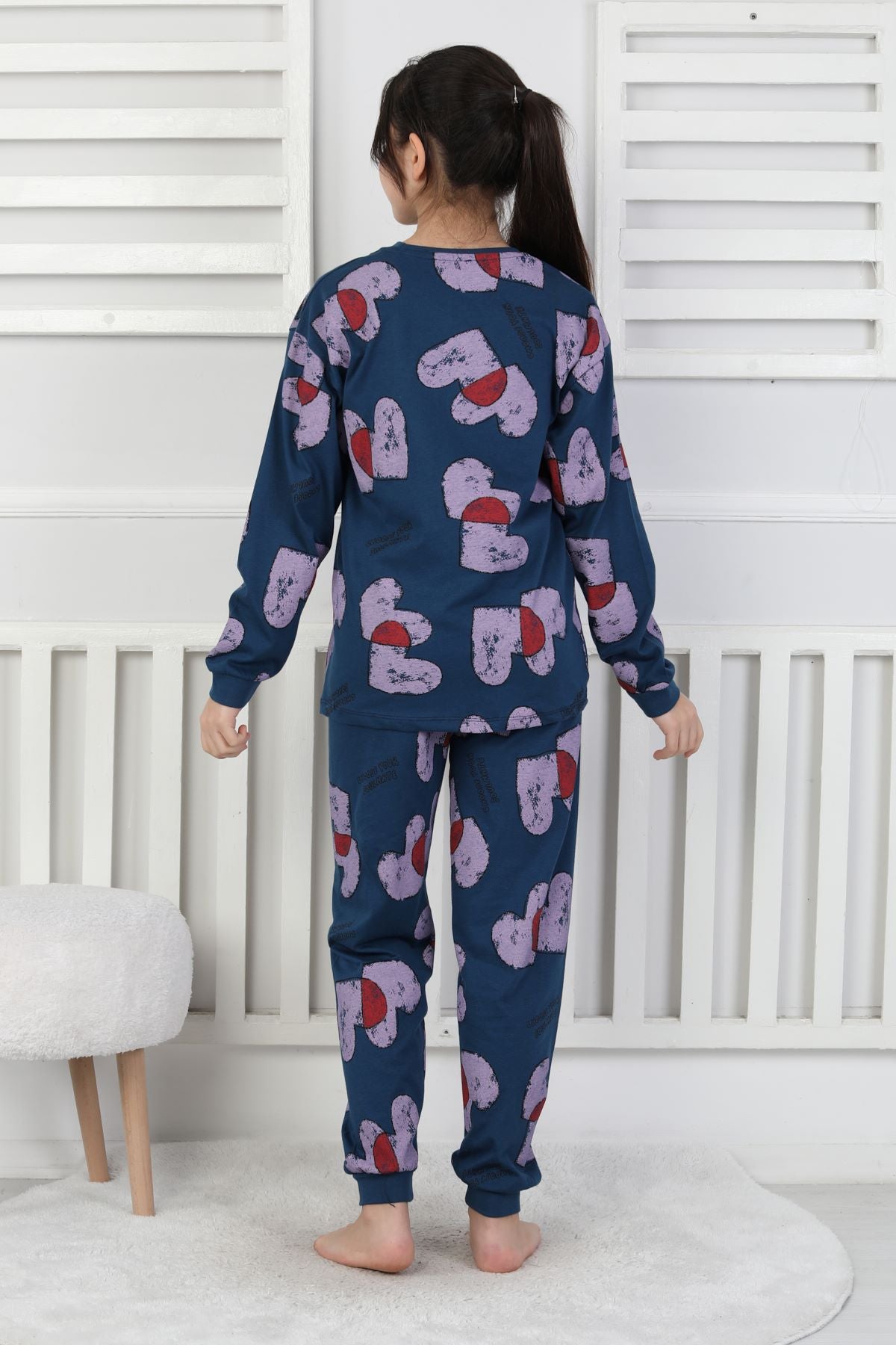 Tangled Hearts Desenli Kız Çocuk Pijama Takımı 8-13