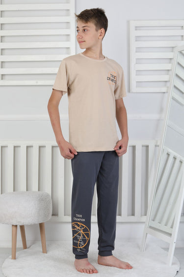 True Champion Basketbol Baskılı Kısa Kol Erkek Çocuk Pijama Takımı