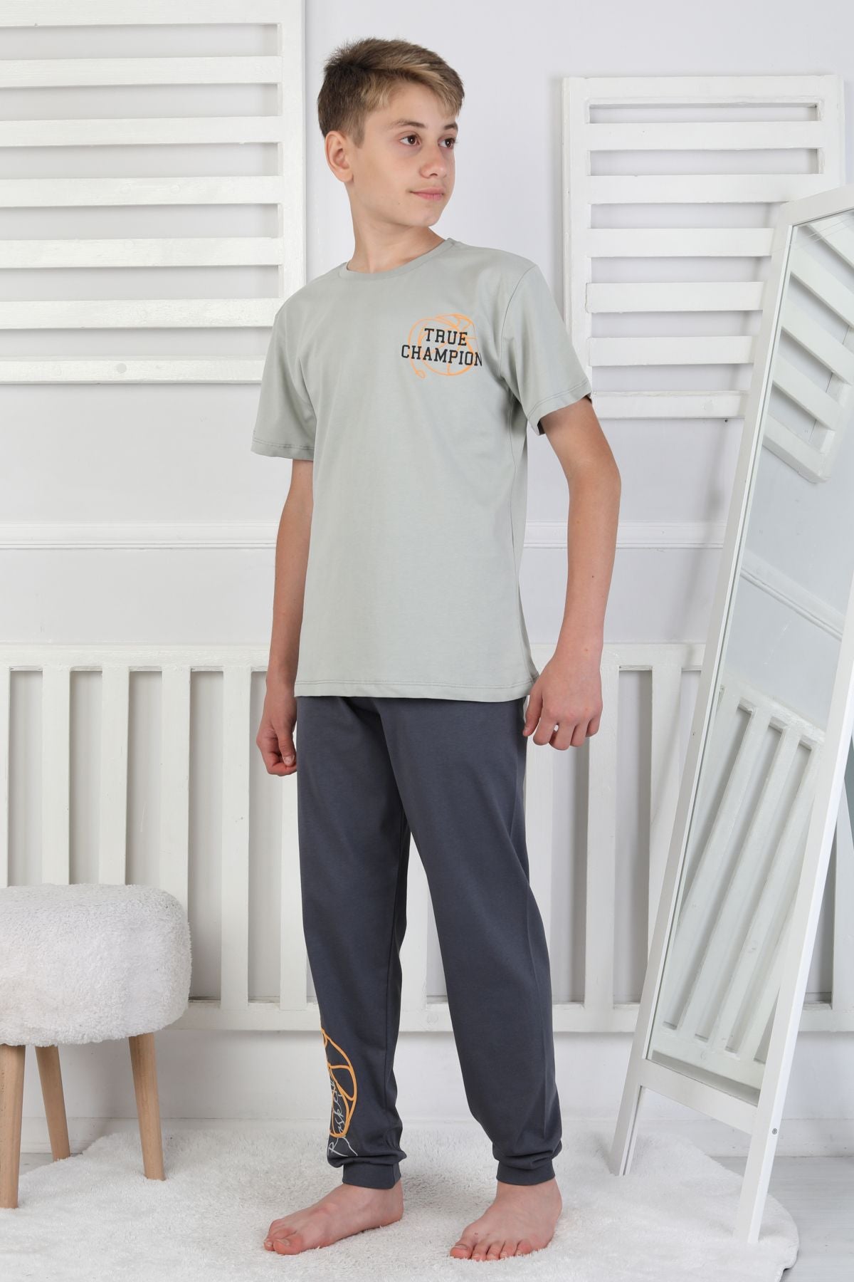 True Champion Basketbol Baskılı Kısa Kol Erkek Çocuk Pijama Takımı