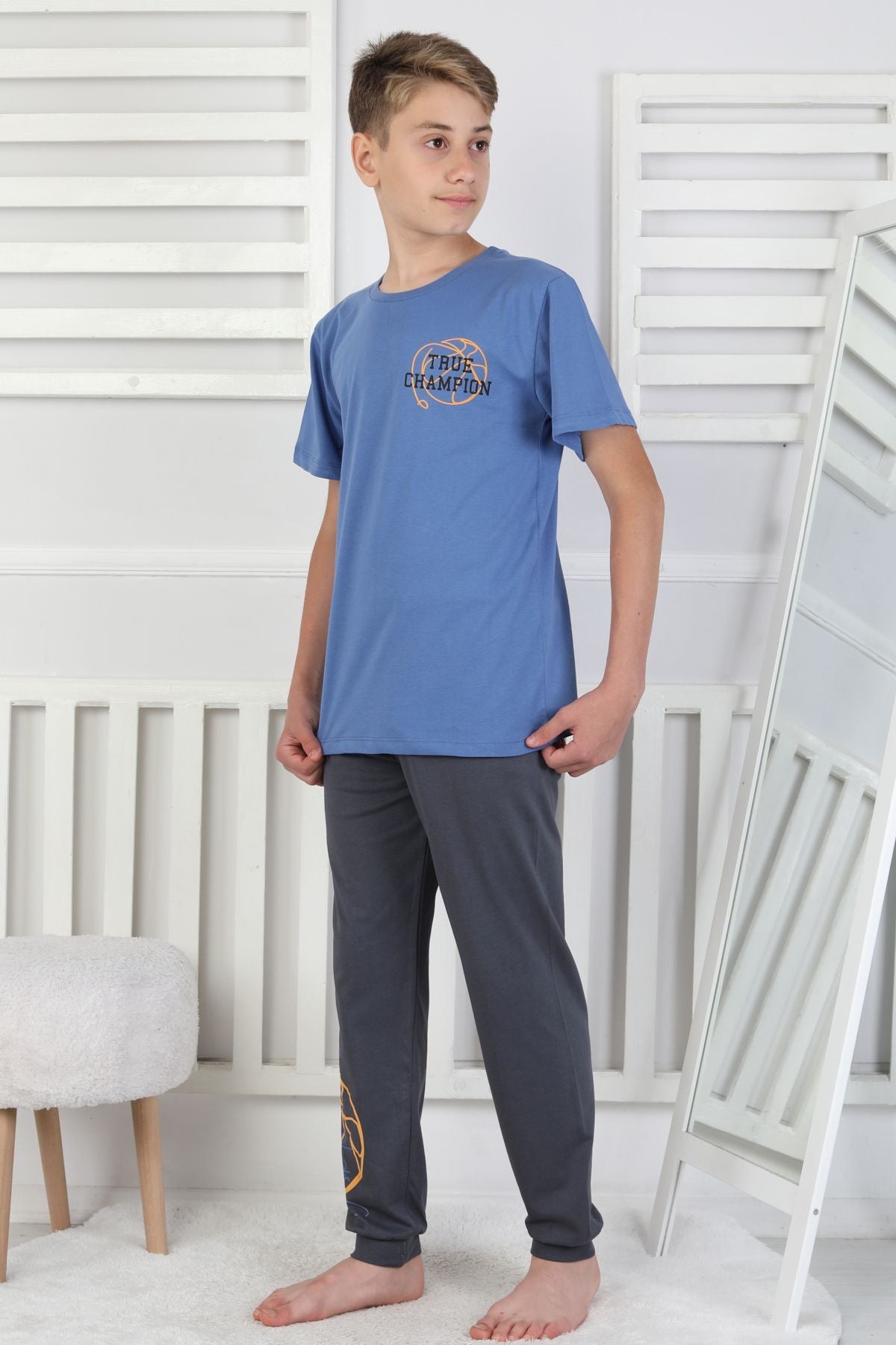 True Champion Basketbol Baskılı Kısa Kol Erkek Çocuk Pijama Takımı