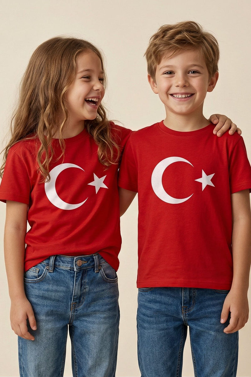 Türk Bayrağı Baskılı Kırmızı Renk T-Shirt