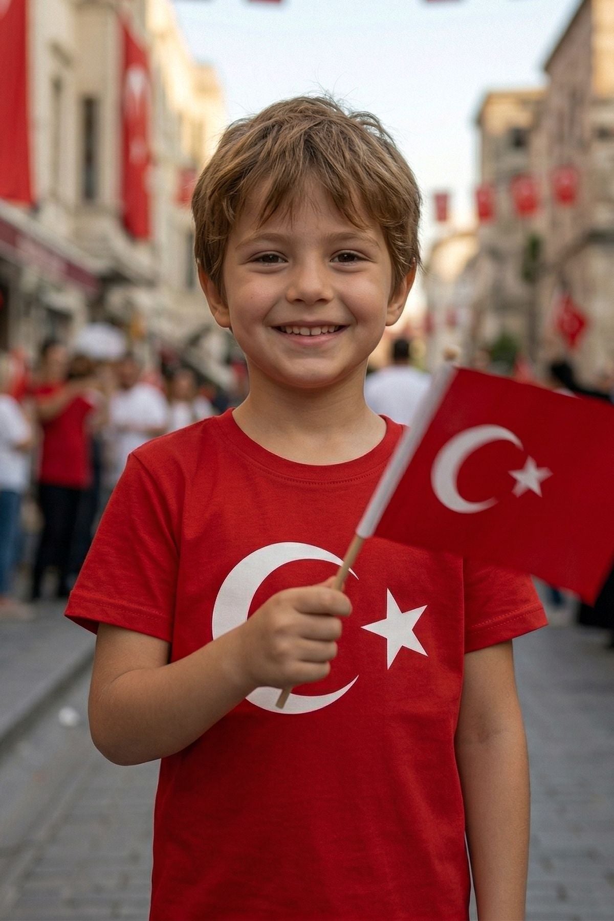 Türk Bayrağı Baskılı Kırmızı Renk T-Shirt