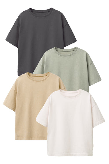 Unisex Basic 4'lü T-shirt (Beyaz-Küf yeşili-Bej-Füme)