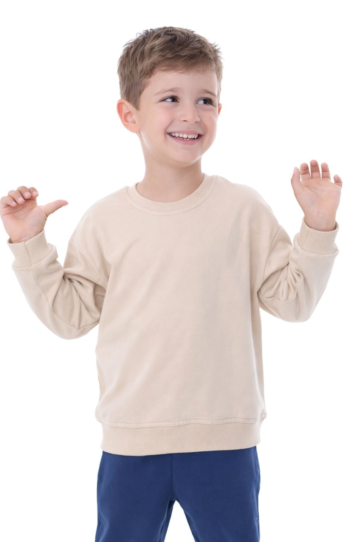 Unisex Çocuk Basic Düz Fırçalı %100 Pamuk Sweatshirt