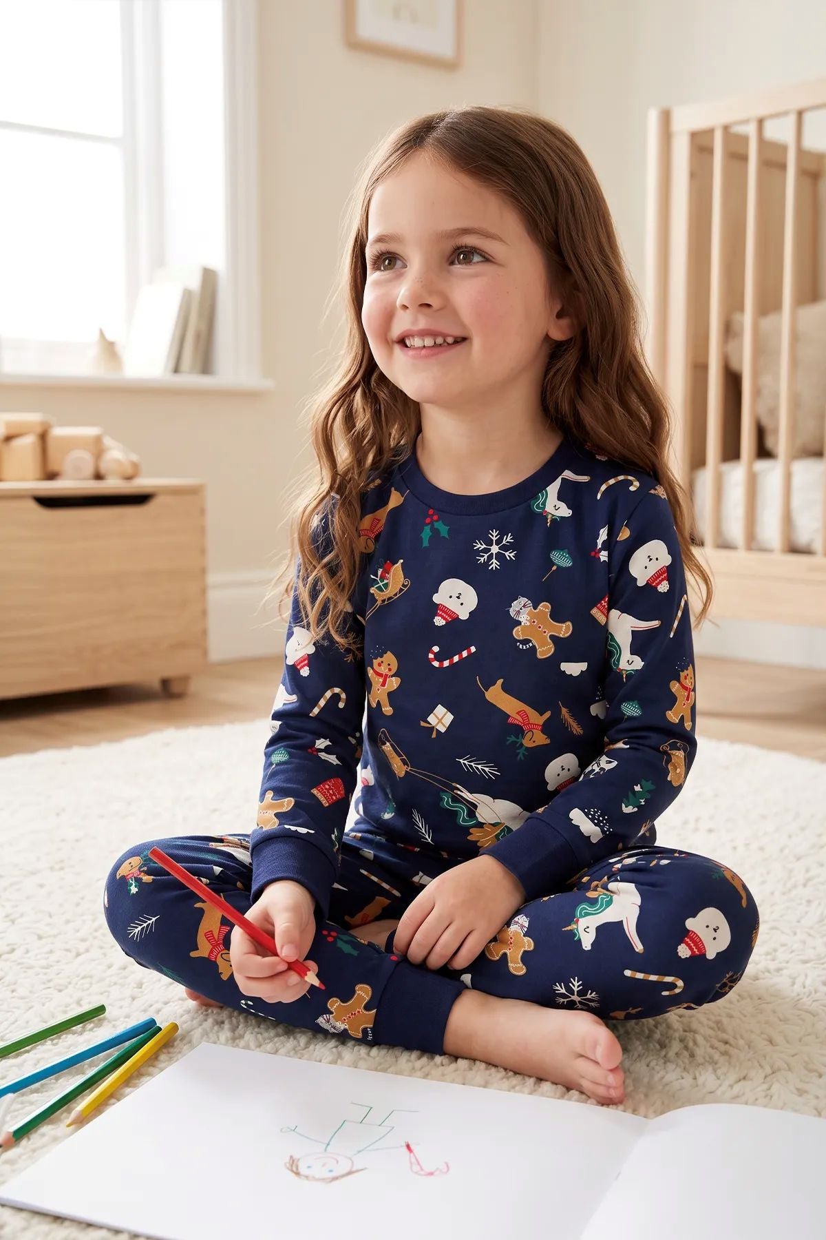 Unisex Çocuk Christmas Cookie Desenli Lacivert Pijama Takımı