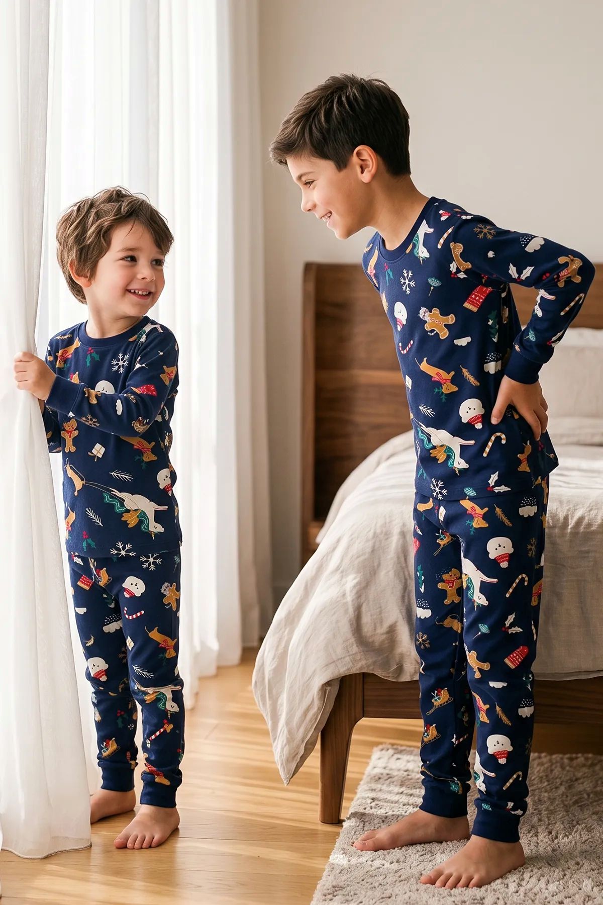 Unisex Çocuk Christmas Cookie Desenli Lacivert Pijama Takımı