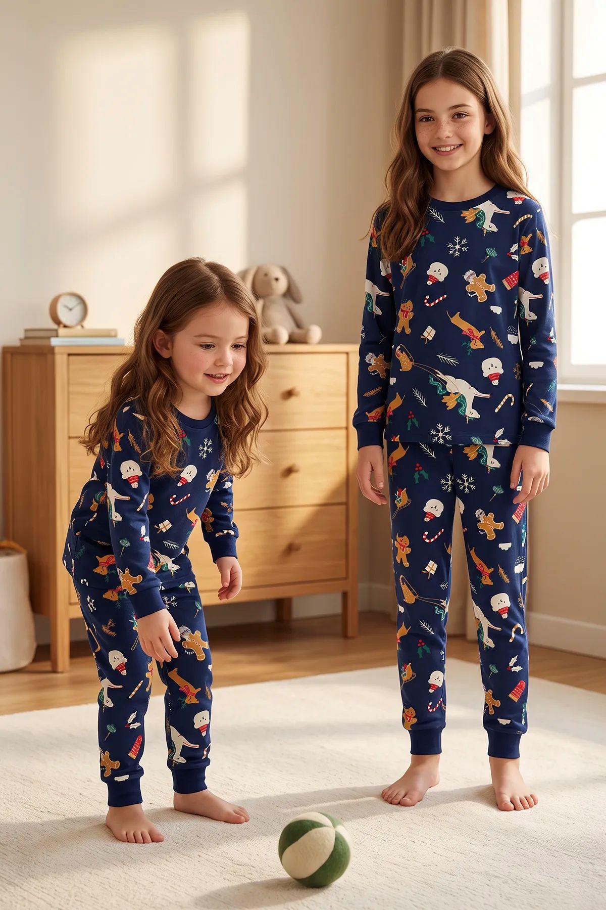 Unisex Çocuk Christmas Cookie Desenli Lacivert Pijama Takımı
