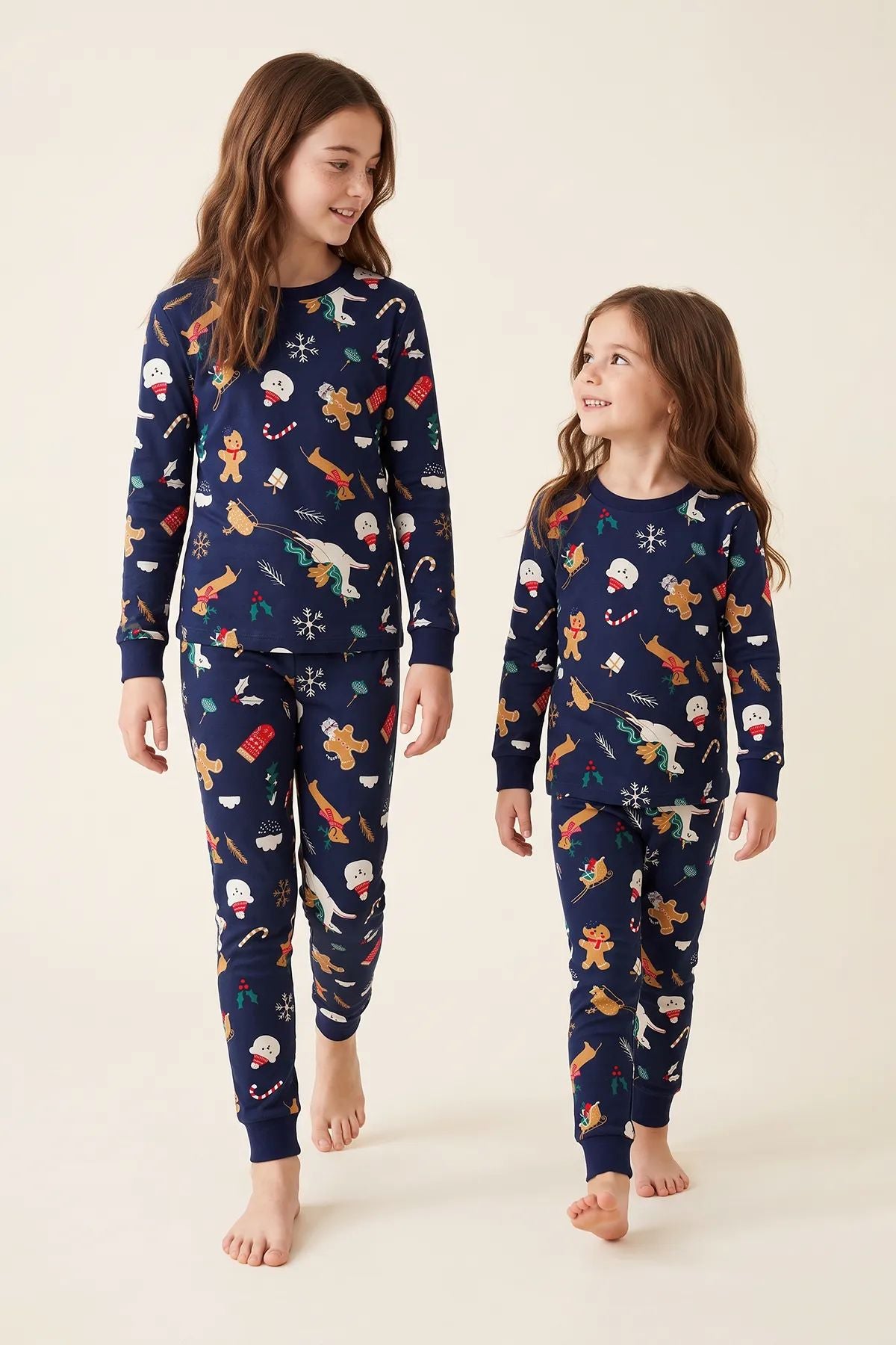 Unisex Çocuk Christmas Cookie Desenli Lacivert Pijama Takımı