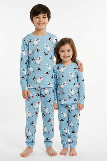 Unisex İnterlok Bebe Mavisi Yılbaşı Temalı Pijama Takımı