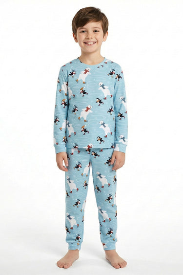 Unisex İnterlok Bebe Mavisi Yılbaşı Temalı Pijama Takımı