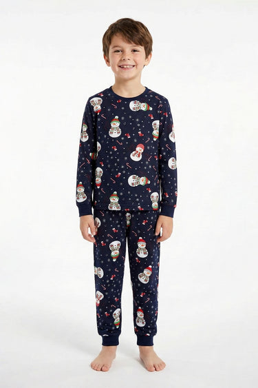 Unisex Yılbaşı Kardan Adam Desenli Çocuk Pijama Takımı