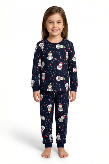 Unisex Yılbaşı Kardan Adam Desenli Çocuk Pijama Takımı