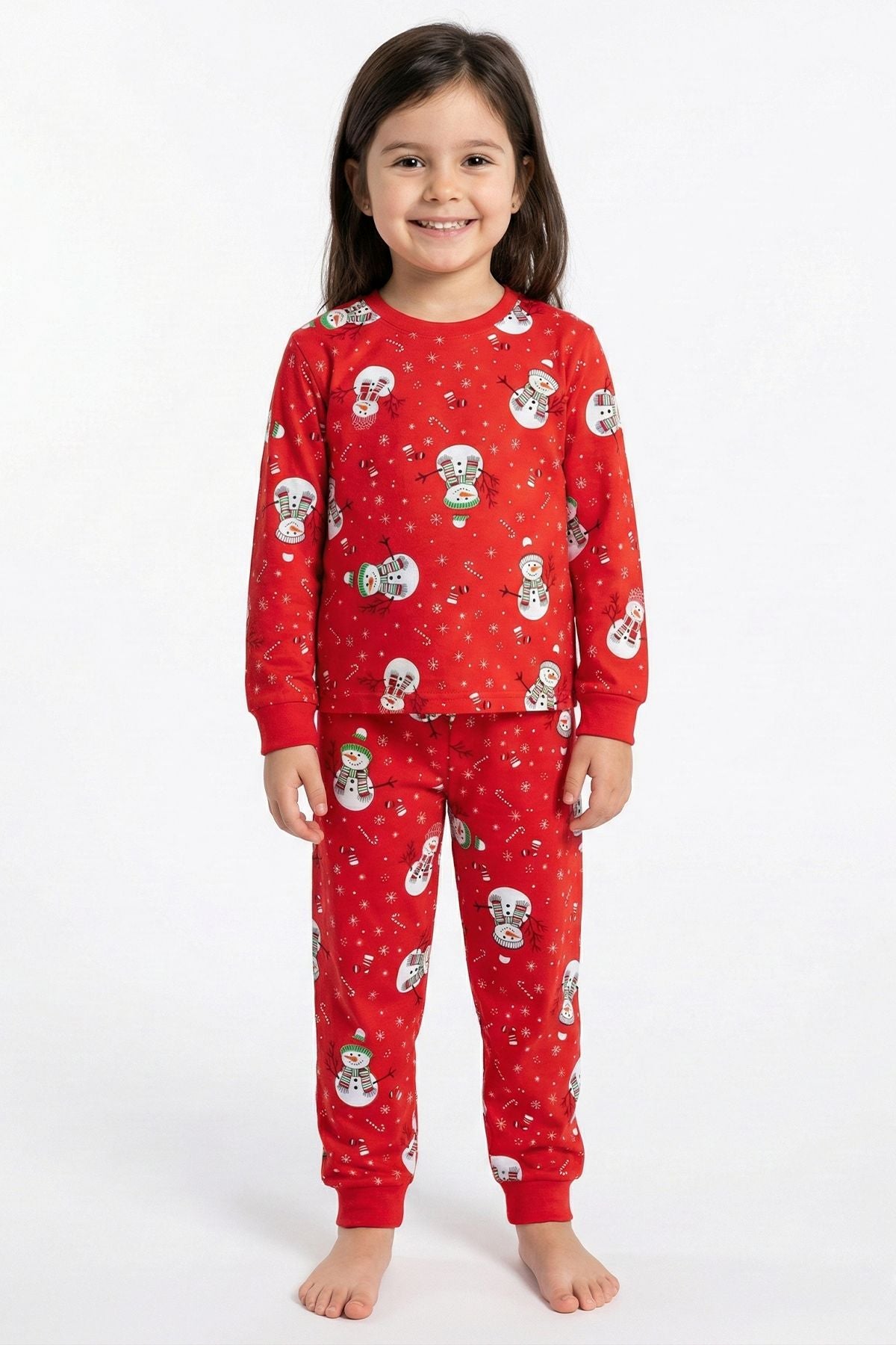 Unisex Yılbaşı Kardan Adam Desenli Çocuk Pijama Takımı