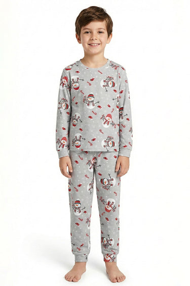 Unisex Yılbaşı Temalı Cute Kardan Adam Desenli Çocuk Pijama Takımı