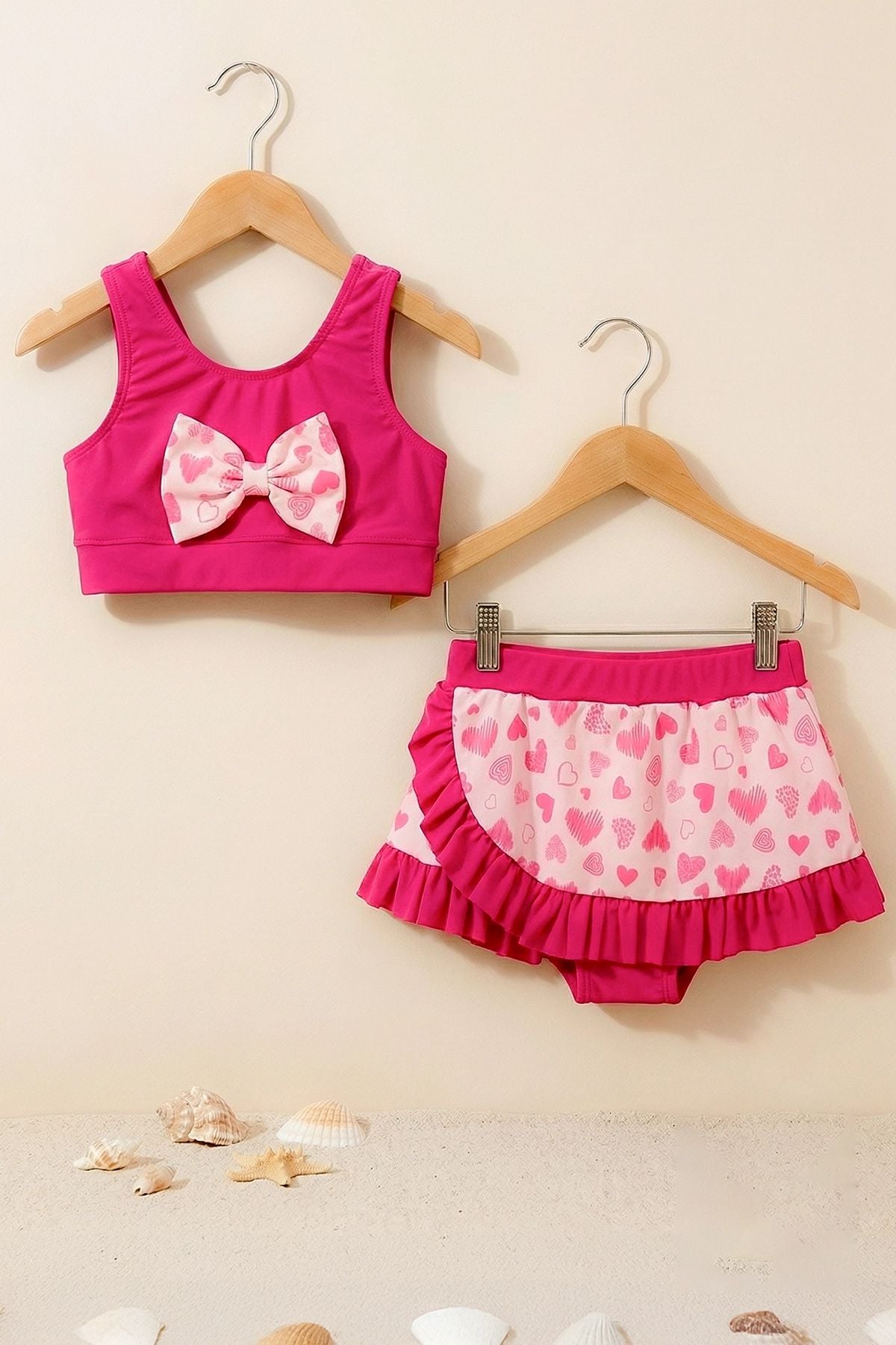 Üst Fiyonk Alt Fırfır Etek Detaylı Kız Çocuk Mayo Bikini Takımı