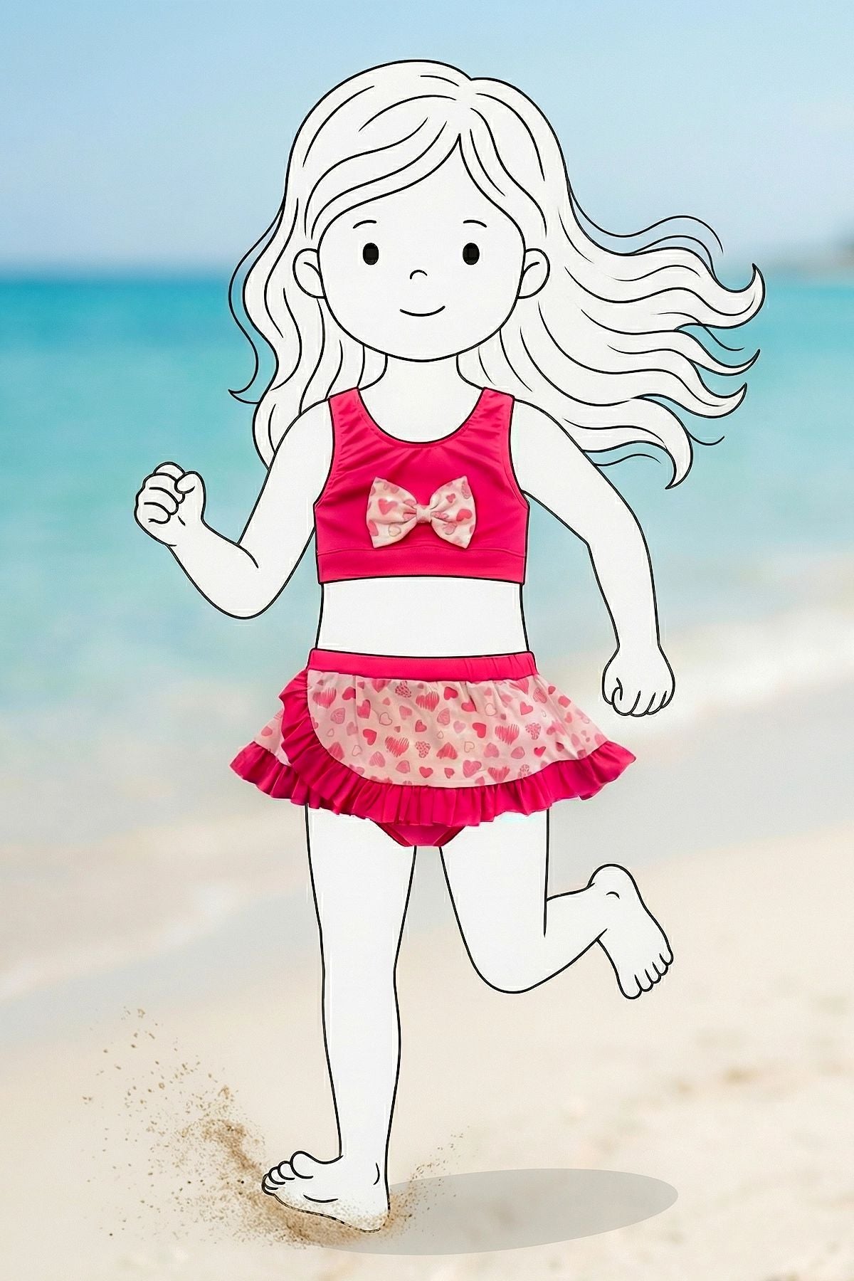 Üst Fiyonk Alt Fırfır Etek Detaylı Kız Çocuk Mayo Bikini Takımı