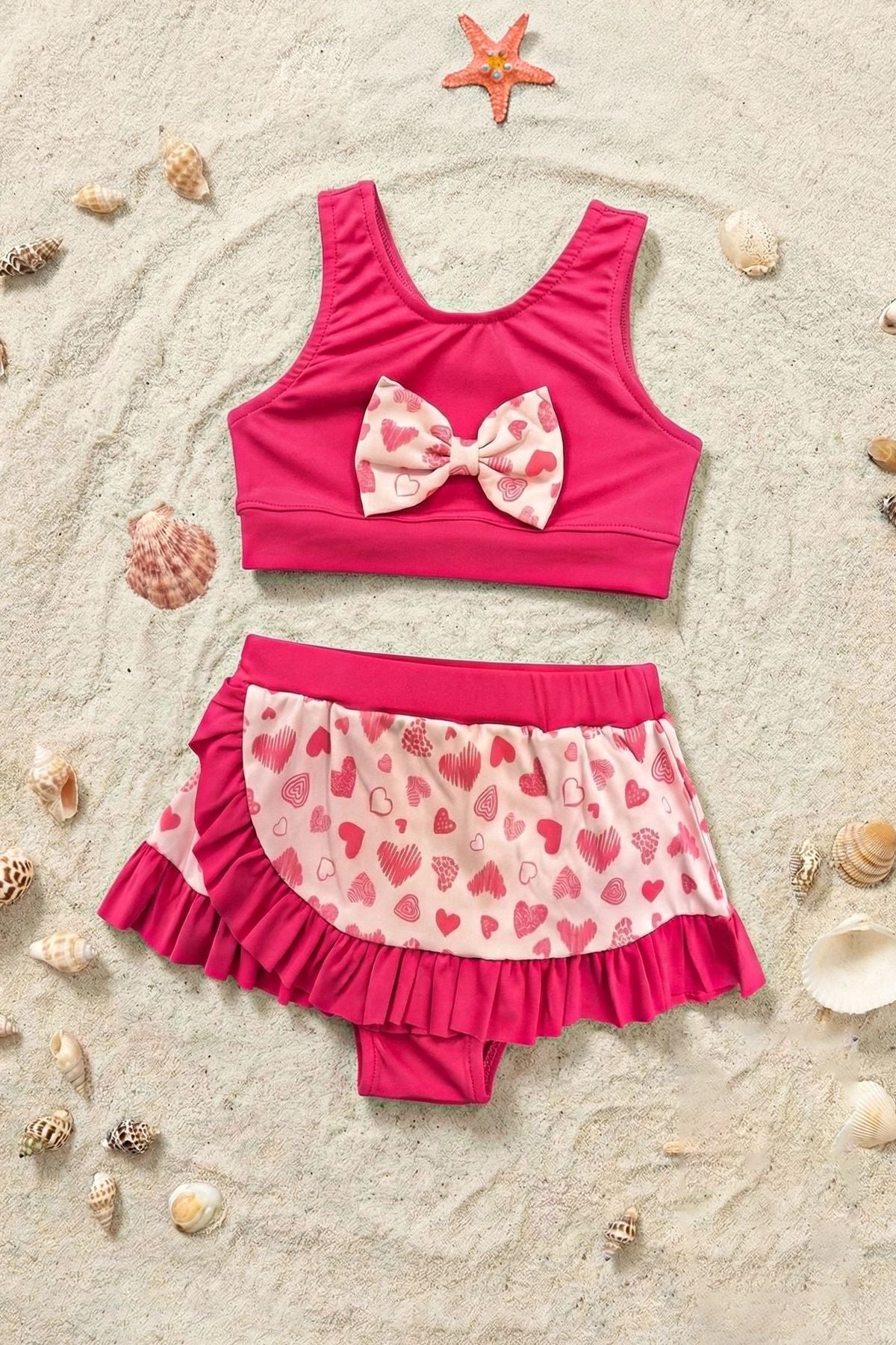 Üst Fiyonk Alt Fırfır Etek Detaylı Kız Çocuk Mayo Bikini Takımı