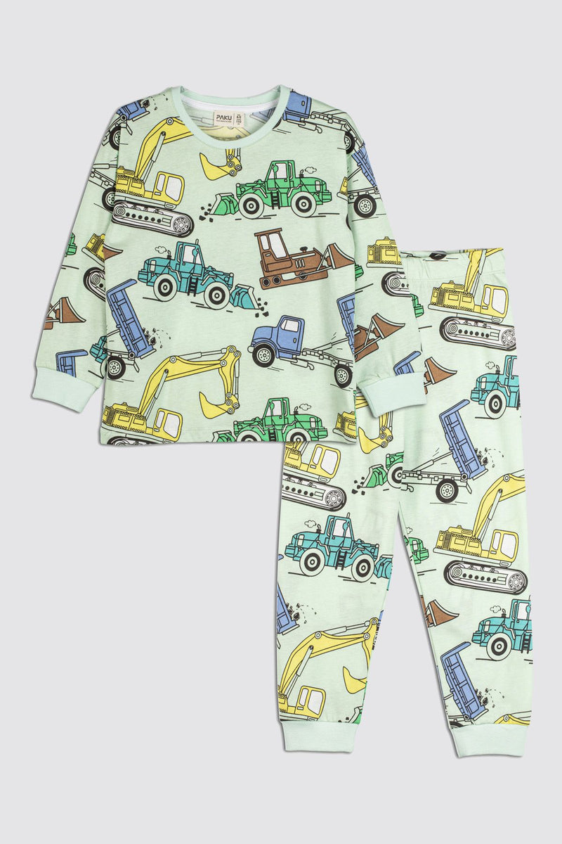 Ekskavatör Desenli %100 Pamuk Erkek Çocuk Pijama Takımı