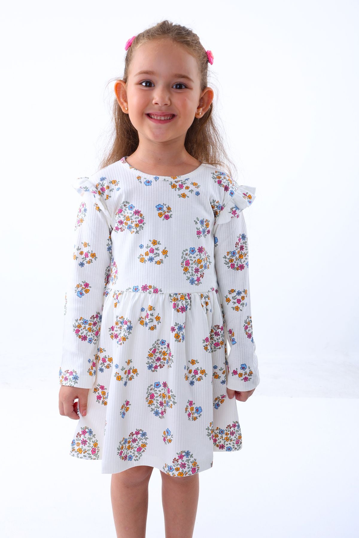 Yaprak Çiçek Fitilli Beyaz Elbise