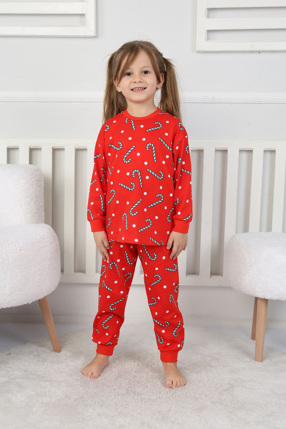 Sevimli Kardan Adam-Penguen Desenli %100 Pamuk Unisex Çocuk Pijama Takımı