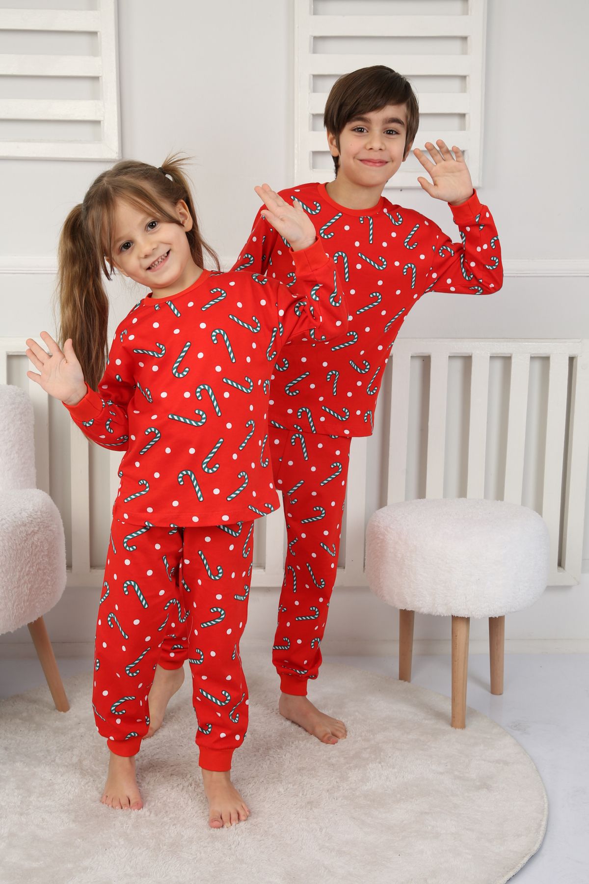 Sevimli Kardan Adam-Penguen Desenli %100 Pamuk Unisex Çocuk Pijama Takımı