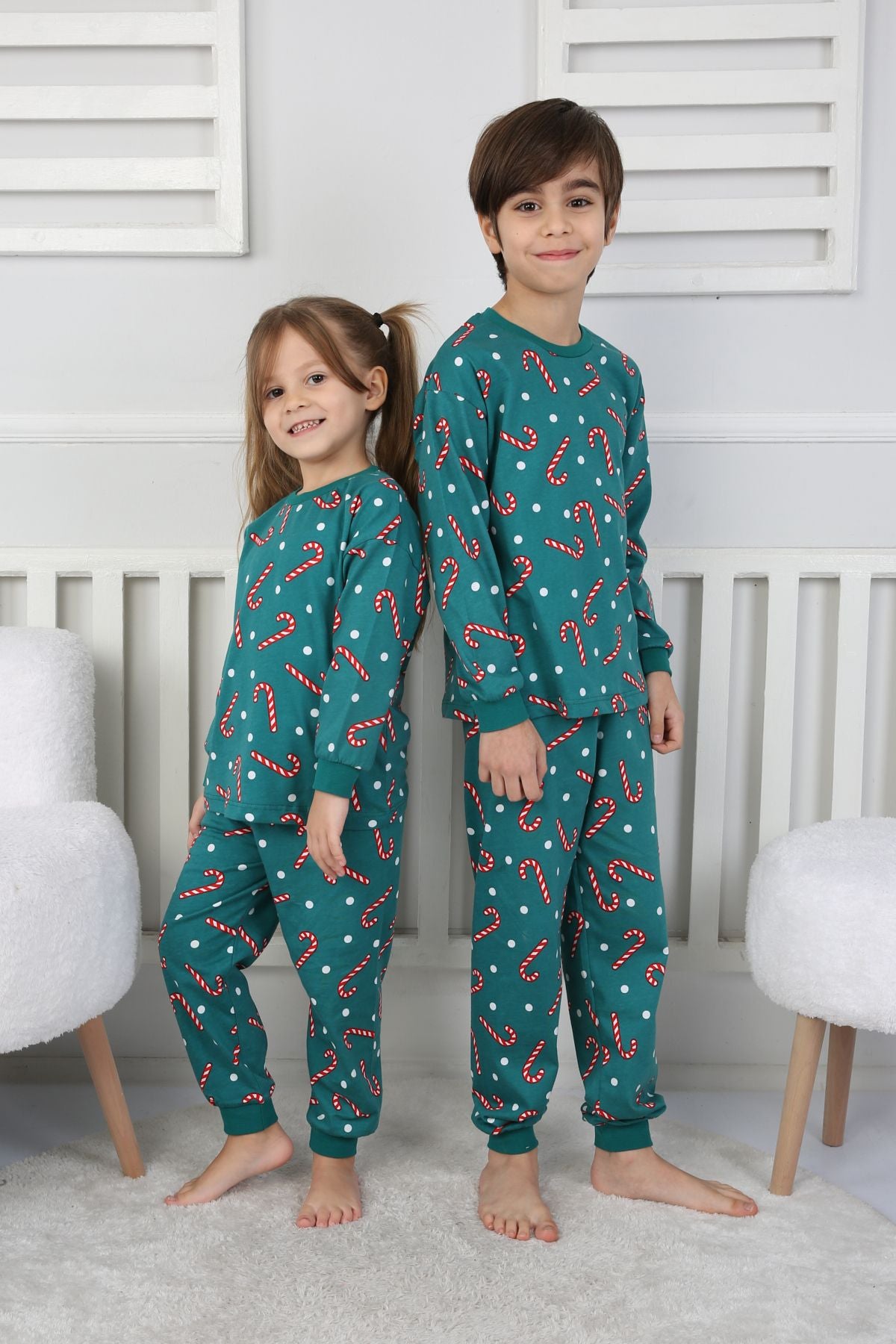 Sevimli Kardan Adam-Penguen Desenli %100 Pamuk Unisex Çocuk Pijama Takımı