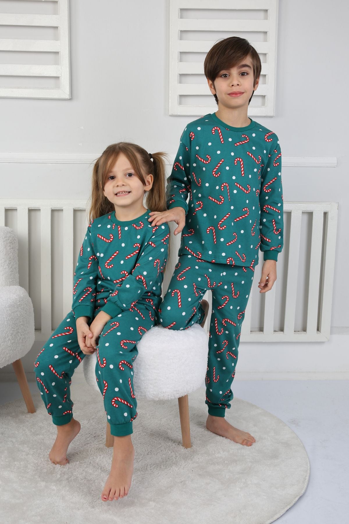 Sevimli Kardan Adam-Penguen Desenli %100 Pamuk Unisex Çocuk Pijama Takımı