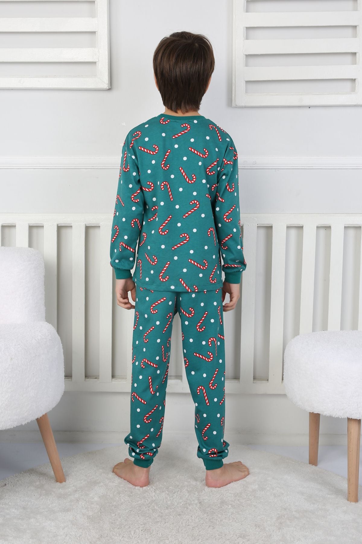 Sevimli Kardan Adam-Penguen Desenli %100 Pamuk Unisex Çocuk Pijama Takımı