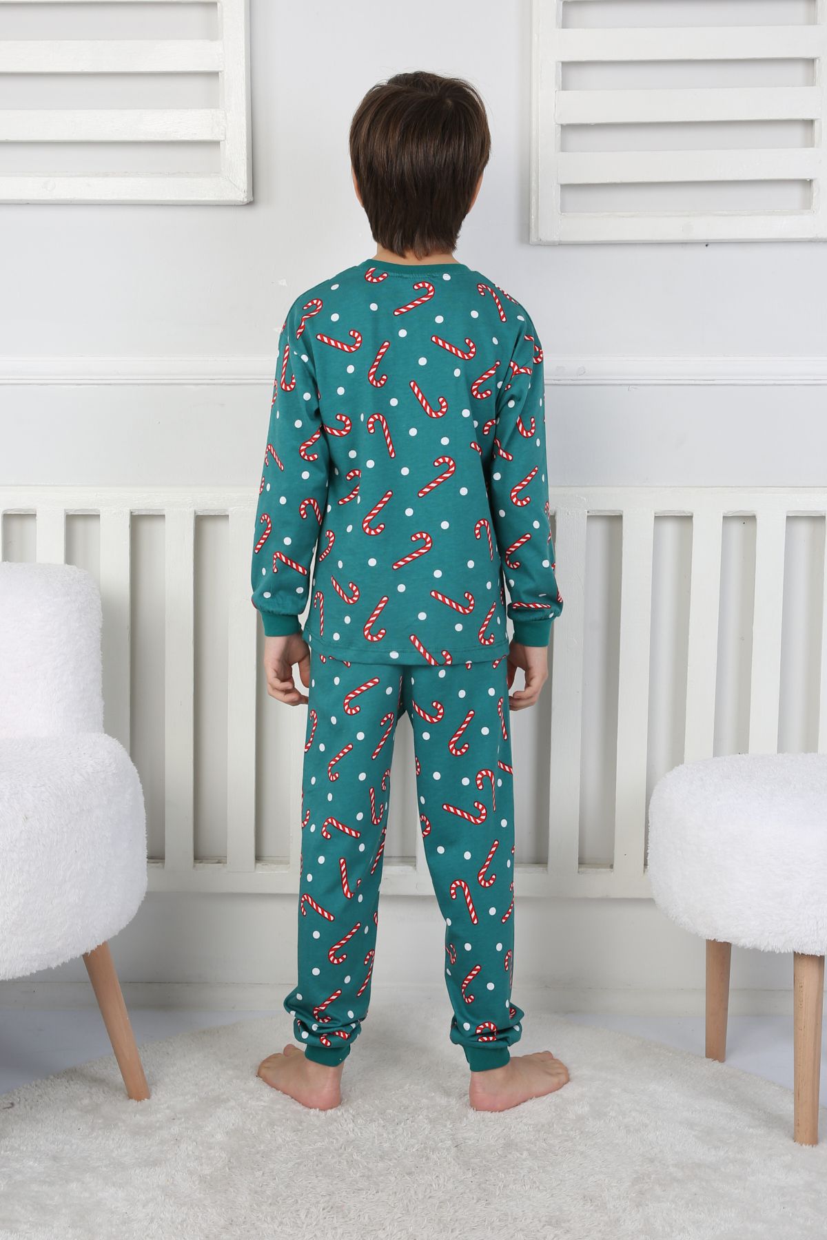 Sevimli Kardan Adam-Penguen Desenli %100 Pamuk Unisex Çocuk Pijama Takımı