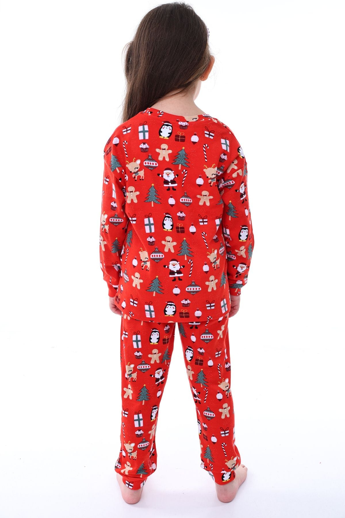 Sevimli Kardan Adam-Penguen Desenli %100 Pamuk Unisex Çocuk Pijama Takımı