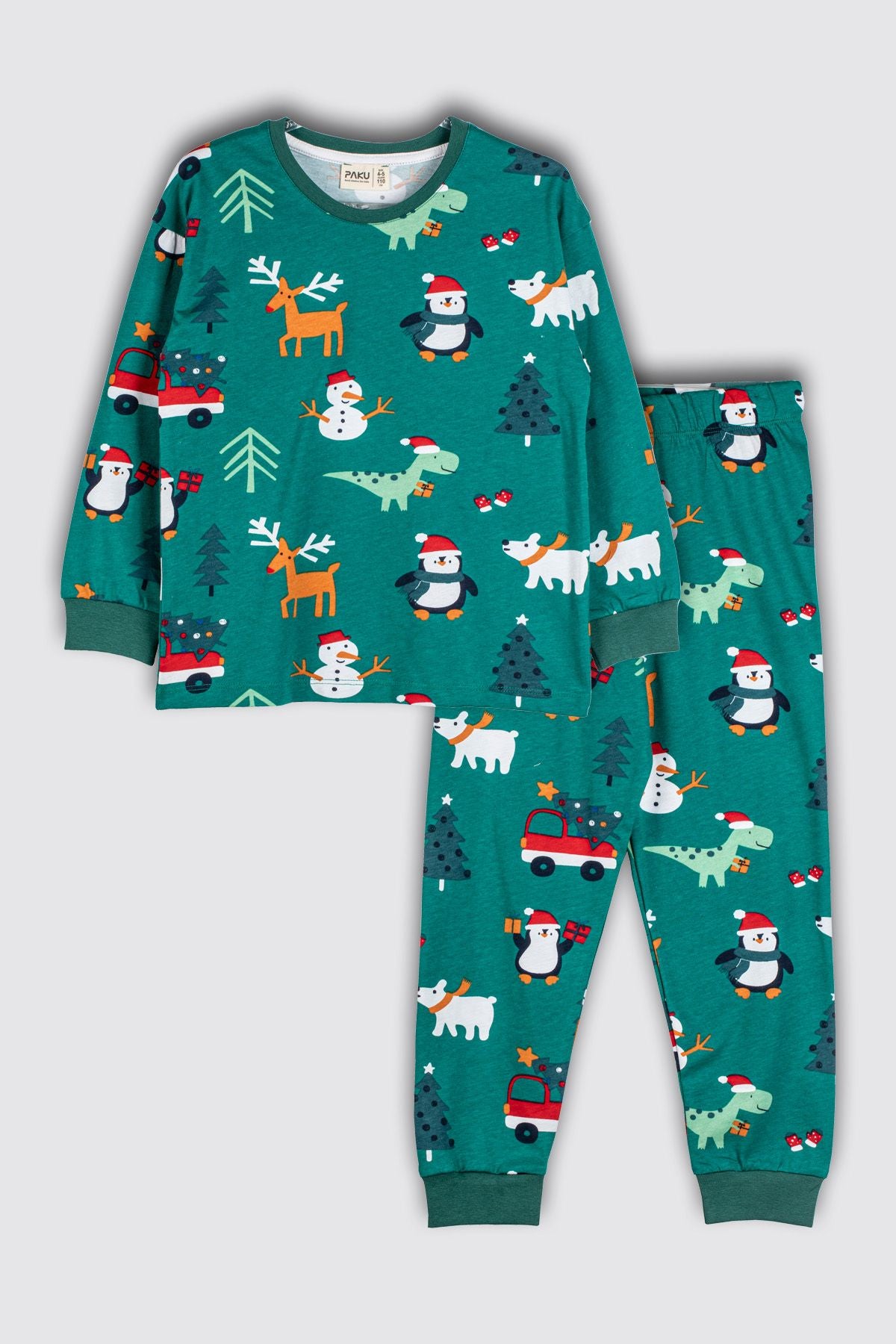 Sevimli Kardan Adam-Penguen Desenli %100 Pamuk Unisex Çocuk Pijama Takımı