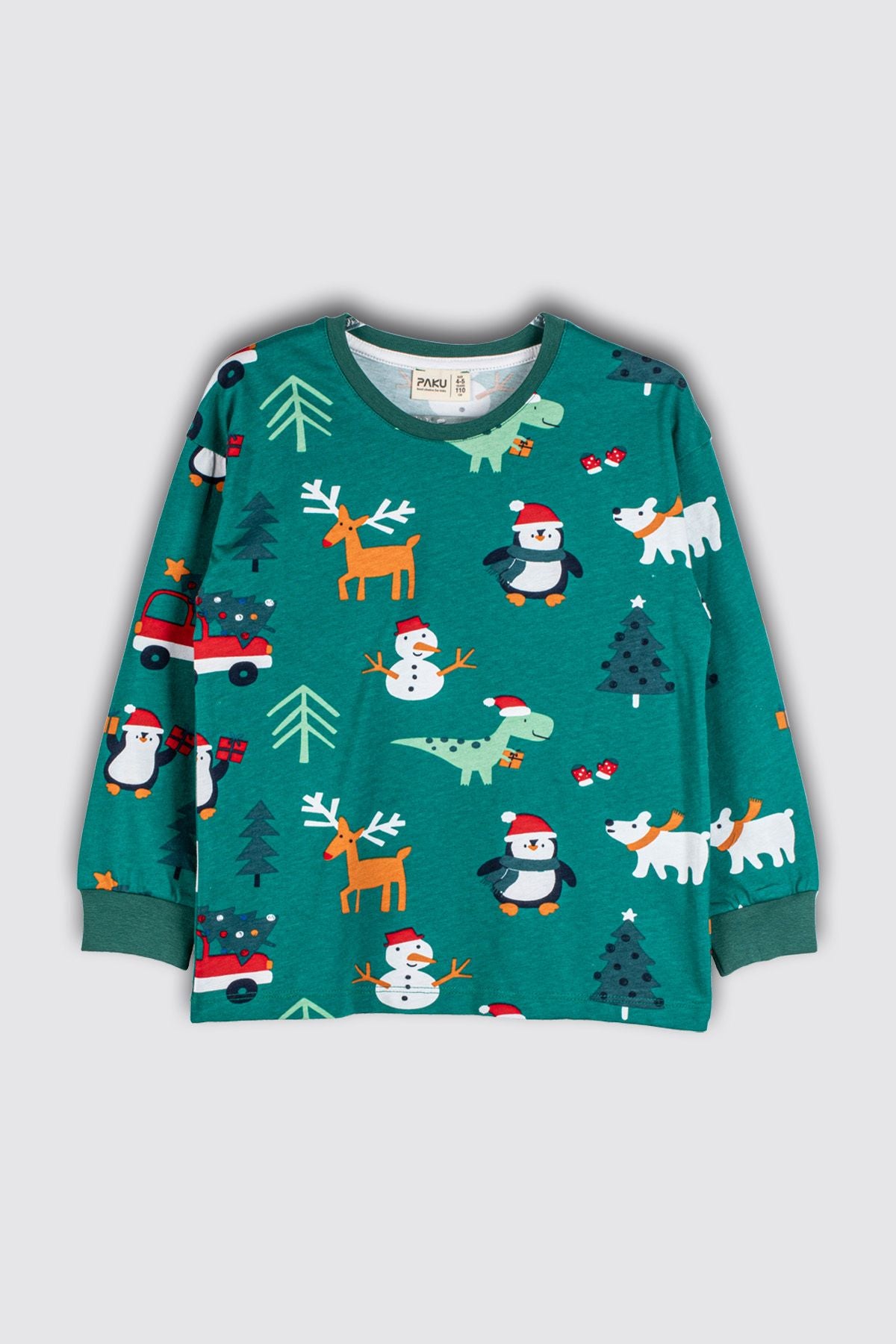 Sevimli Kardan Adam-Penguen Desenli %100 Pamuk Unisex Çocuk Pijama Takımı