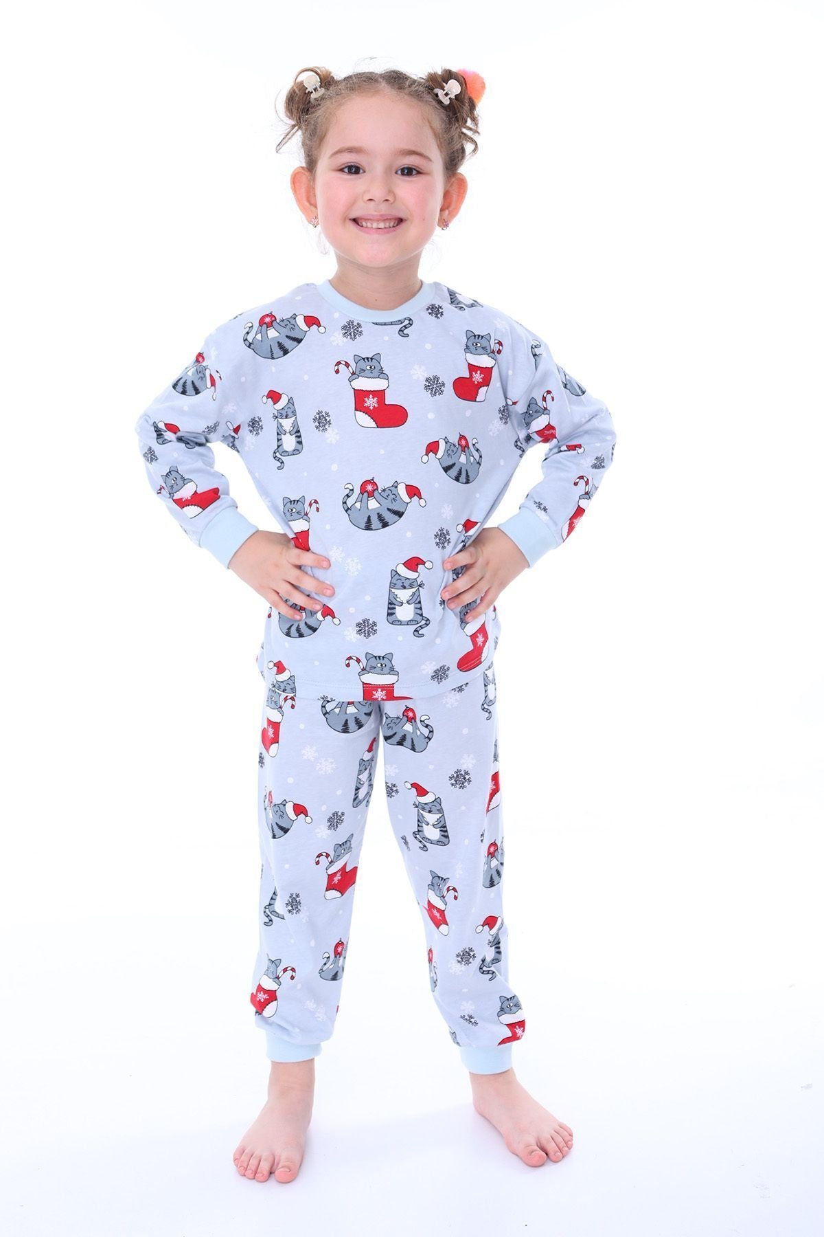 Sevimli Kardan Adam-Penguen Desenli %100 Pamuk Unisex Çocuk Pijama Takımı