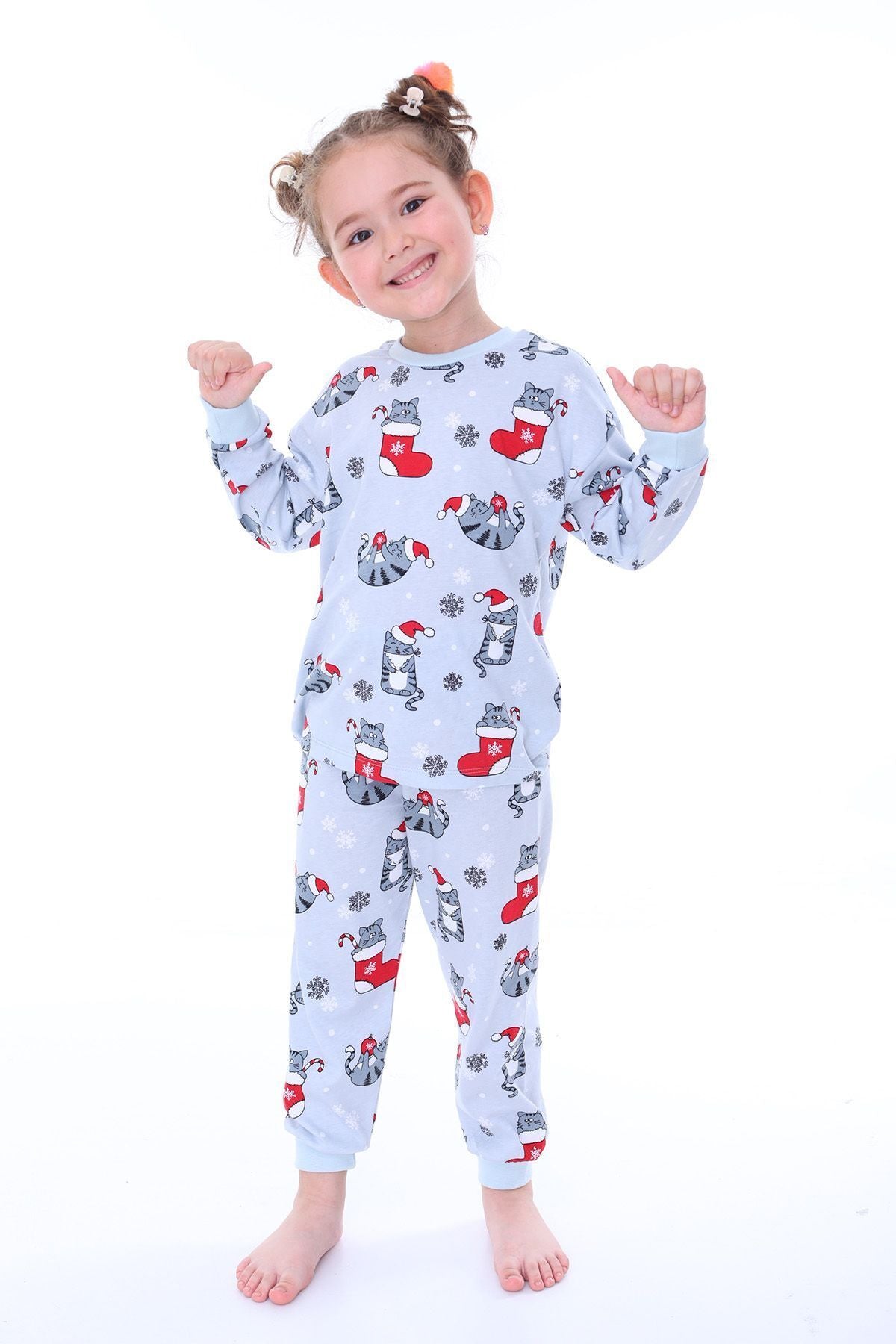 Sevimli Kardan Adam-Penguen Desenli %100 Pamuk Unisex Çocuk Pijama Takımı